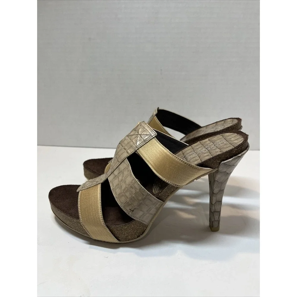 Donald J. Pliner Womens 8M Goody S4 Leather Heels Beige Platform Spain Made Chic